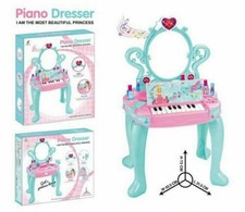 Girls Vanity Table With Mirror Piano Dresser Child Makeup Case Cosmetic Toy Set