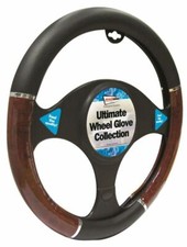 Saab 9-3 Black & Walnut Steering Wheel Cover Glove 37cm