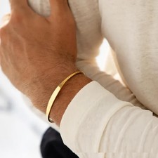 14K Yellow Gold Over Men's Torque Ball End Bangle Bracelet For Custom Engraved