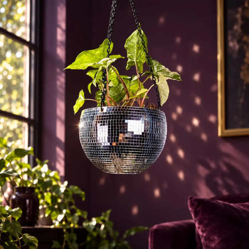 Hanging disco ball planter - hanging,