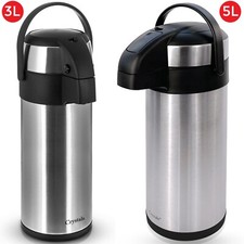 3/5L Tea Coffee Pot Vacuum Insulated Pump Action Travel Flask With Carry Handle