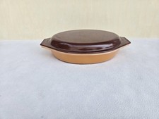 Vintage PYREX 063 Divided Oval Casserole 1.5 Qt with Lid Brown Tan Made in USA