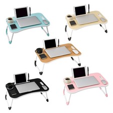 Foldable Laptop Table Portable Bed Sofa Lap Tray Charging Slot and Cup Holder