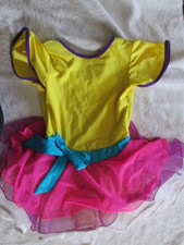 Del Arbour Figure Skating Dress, Yellow And Pink With Blue Belt Child 4-6