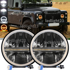 Fit Land Rover Defender 90 110 130 7inch LED Headlights Hi/Lo Black E Mark Light
