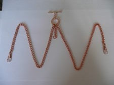 unusual double albert rose gold  plated  pocket watch chain fob t bar 