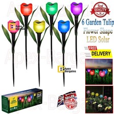 6 Garden Tulip Flower Shape LED Solar Powered Lights Outdoor Yard Standing Decor