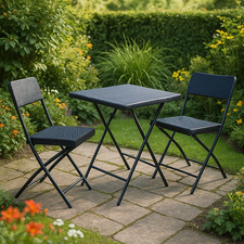 Black Rattan Bistro Set 3 Piece Folding Table And 2 Chairs For Indoor & Outdoor