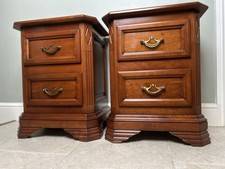 Pair French Carved Cherrywood 2  Drawer Bedside Drawers Tables Units