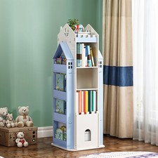 Kids Bookshelf Castle Display Bookcase Toys Book Storage 360° Rotary Rack Shelf