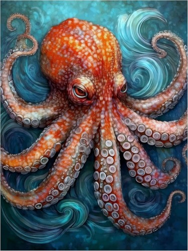 Tile mural octopus underwater - tile,