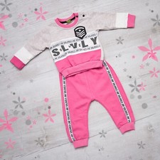 Girls Pink Tracksuit 2 Piece Set Mesh Sweatshirt with Slogan and Pants FR8664