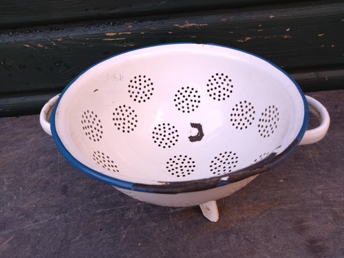 Vintage enamel colander with - vintage,