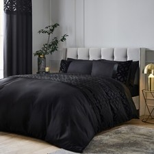 Catherine Lansfield Lattice Cut Velvet Duvet Cover Bedroom Collection Black