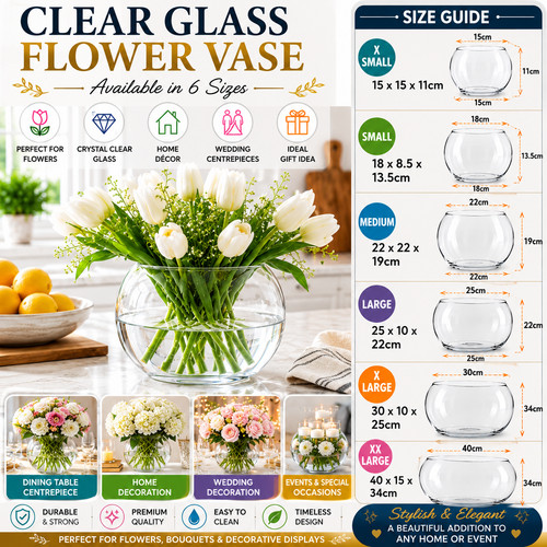 Clear glass flower - vase, round