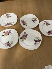 crown royal bone china 6 Piece Set, 5 Side Plates And 1 Cake Plate  Pink Floral