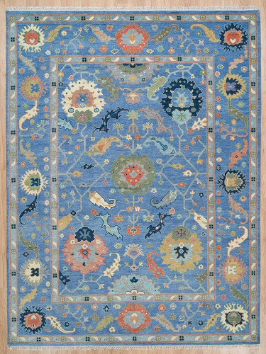 Blue wool oushak - blue,