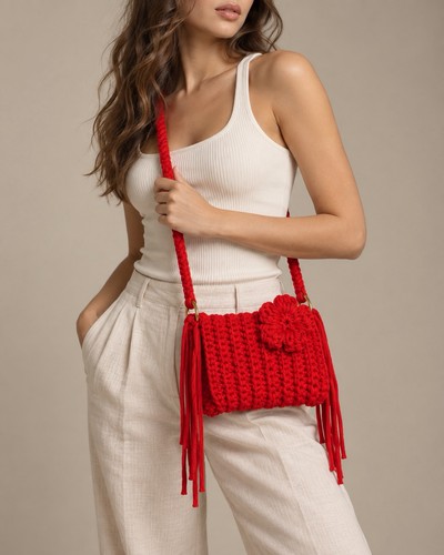 Handmade red crochet crossbody - handmade,