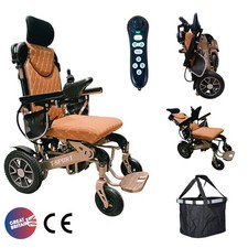 Folding Lightweight Electric Wheelchair Powerchair Leather Seat Remote Control