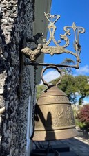 Stunning Vintage Brass Monastery Church Wall Hang Door Shop Entrance Bell Latin