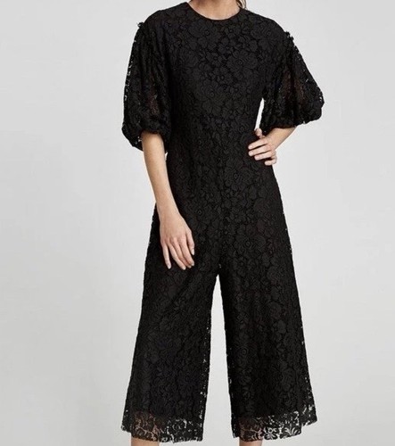 Zara black lace jumpsuit - black,