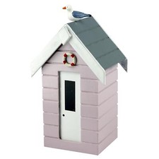 Wooden Money Box Beach Hut With Seagull Adult Decor Gift Nauticalia Pastel Pink