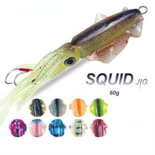 60g/15cm Silicone Soft Rubber Luminous UV Squid Jig Fishing Lures Deep Sea