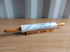 Vintage White Marble Gourmet Heavy Rolling Pin With Holder