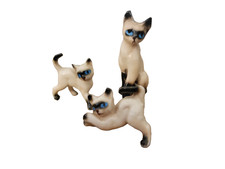 Vintage Siamese Cat Mother & Kittens Miniature Bone China Figurines Set of 3