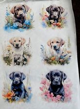 Rice Paper for Decoupage, LABRADOR PUPPIES  A4 Laser Printed 6 Images on Sheet