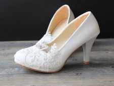 Womens Bridal Lace Shoes Wedding Classic Heel Pumps Bridal Bridesmaid