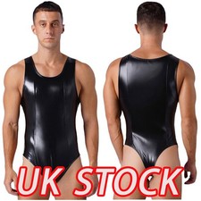 Mens Faux Leather Tank Leotard