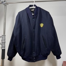 Vintage Warner Bros Jacket Men’s Large Blue Letterman Wool Cotton Made in UK