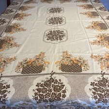 Vintage Large Tablecloth. Flowers In Baskets. 66 inches x 54 inches. Pre Owned 