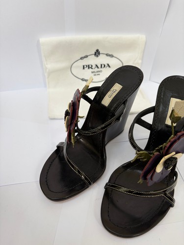 Prada black leather flower - leather,