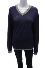 Missoni Mens Cashmere V-Neck Long Sleeve Knit Pullover Sweater Blue Size L