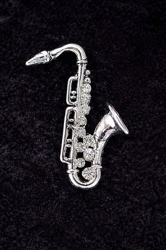 Saxophone brooch silver tone - saxophone,