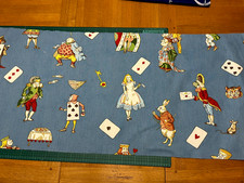 Vintage 1992 Jane Churchill ALICE in WONDERLAND Fabric Remnant - 52" x 20" Blue