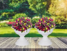 2 White Grecian Urn Patio Planters Plastic Garden Plant Pot Flower Bowl 42cm