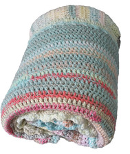 Hand-crochet BLANKET 226cm x 212cm multi-coloured squares large double scalloped