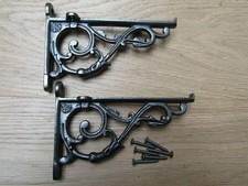 Rustic iron shelf brackets shelving vintage old style fancy decorative Pair