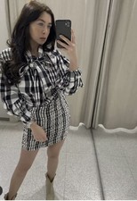 ZARA CHECK BLOUSE PUSSY BOW