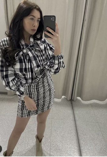 Zara check blouse pussy bow - pussy,