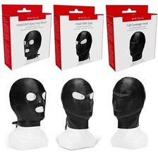 BDSM PU Leather Black GIMP Hood Full Head Face Mask Bondage Adult Roleplay