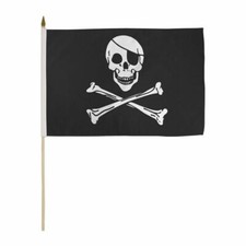 Pirate Stick Flag Skull Crossbones Flag Stick 12inx18in Jolly Roger free Ship