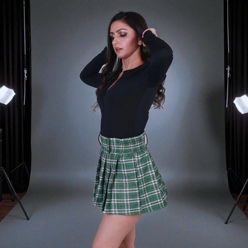Green checkered pleated skirt - green,