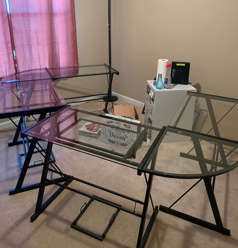 Glass computer desk - desk, large