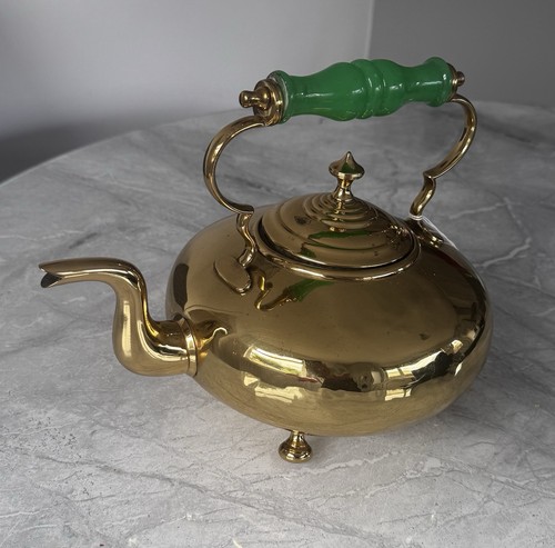 Victorian brass kettle with - victorian,