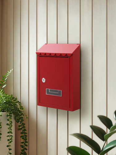 Post box red wall mounted - post,