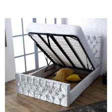 Diamond Crushed Velvet Ottoman Bed Frame Upholstered Double King Size Mattress